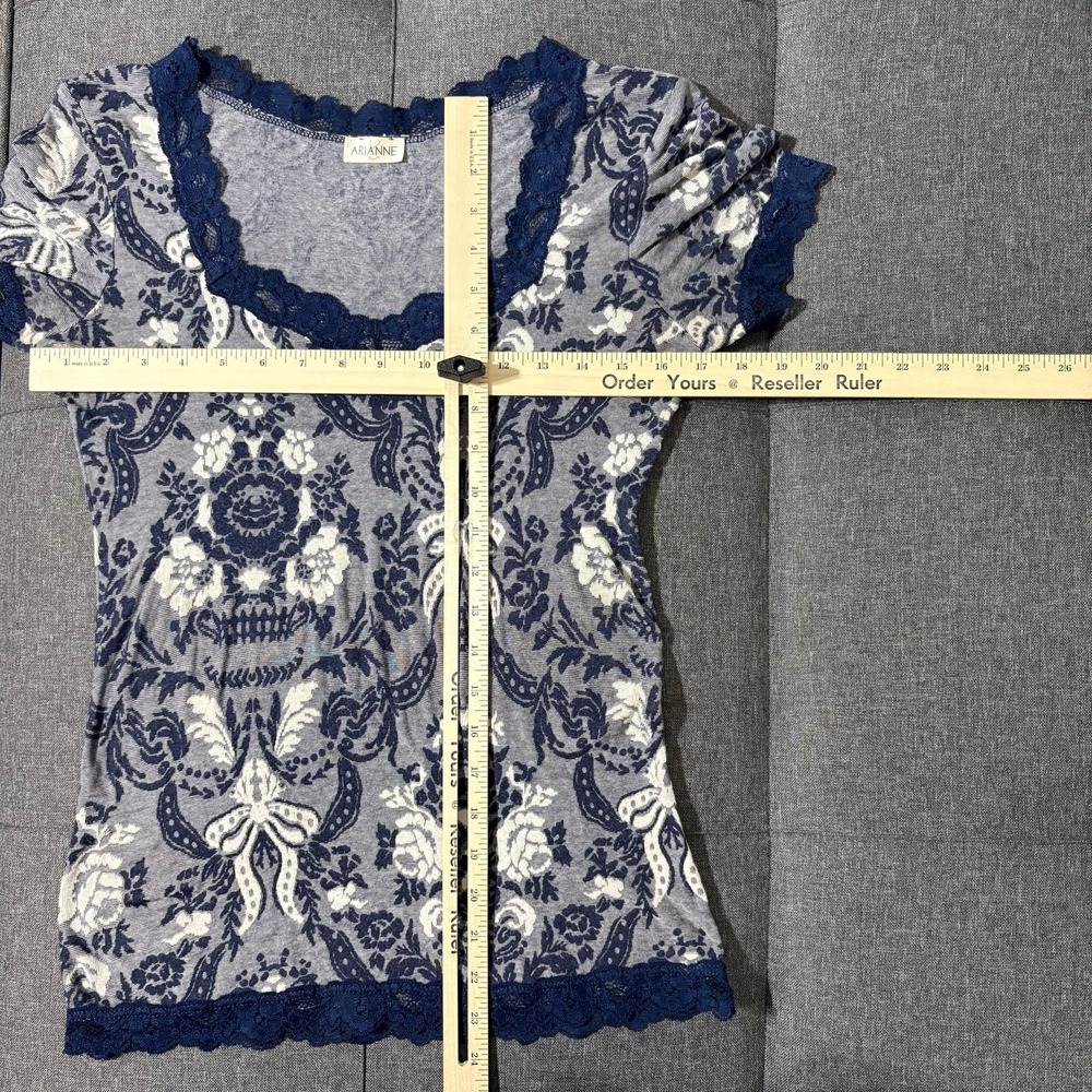 Vintage Arianne Shirt Women Medium* White Blue Lace y2k 90s - Picture 4 of 4
